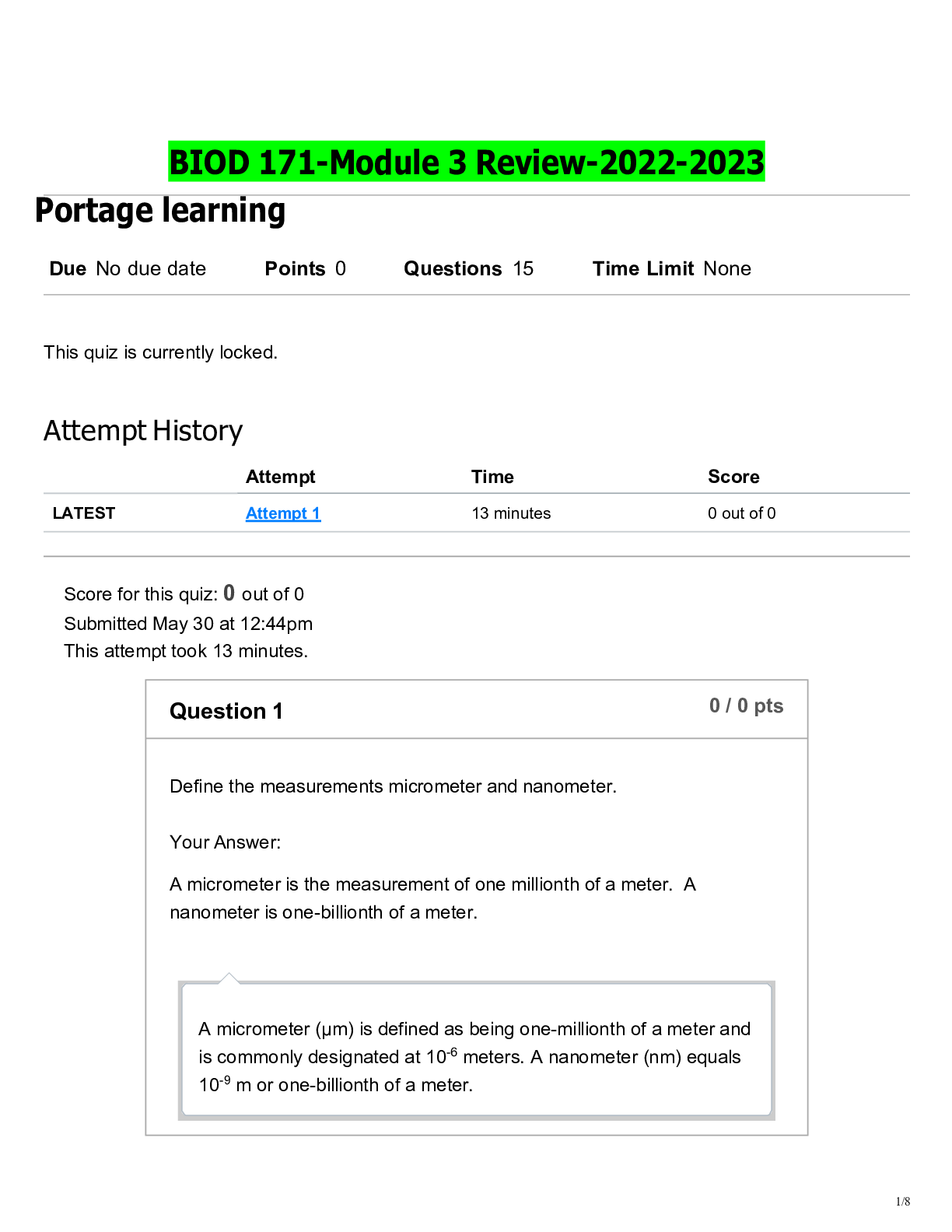 Preview image of BIOD 171-Module 3 Review-2022-2023 document